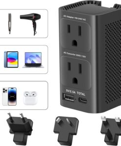 220V to 110V Voltage Converter US to Europe Travel Plug Adapter International Universal Travel Adapter with 1 USB A and 1 USB C, Power Converter Adapter Combo