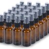 2oz Glass Spray Bottle, Fine Mist Boston Glass Bottles with Black Fine Mist Sprayer Small Clear Bottles for Essential Oils, Bath, Beauty, Hair & Cleaning, Amber, Pack of 24