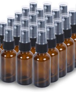 2oz Glass Spray Bottle, Fine Mist Boston Glass Bottles with Black Fine Mist Sprayer Small Clear Bottles for Essential Oils, Bath, Beauty, Hair & Cleaning, Amber, Pack of 24