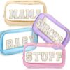 4 Pcs Mama and Baby Toiletry Bag Clear Chenille Letter Pouch Snacks Makeup Bag Stuff Travel Cosmetic Bag Preppy Transparent Bag with Zipper for Women (Beige, Light Blue, Pink and Purple)