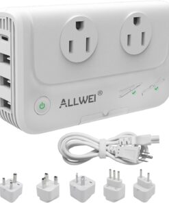 ALLWEI International Travel Adapter 220V to 110V Power Voltage Converter for Hair Straightener/Curling Iron, Universal Power Plug Adapter UK, US, AU, EU, IT, India (White)