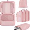 BAGSMART Hanging Travel Packing Cubes, 6 Set Large Travel Cubes for Women Cruise Ship Essentials, Suitcase Organizers for Luggage, Baby Pink