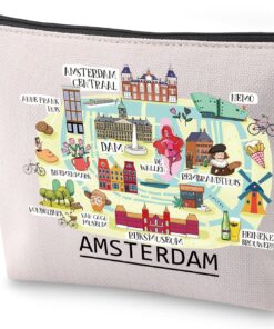 BLUPARK AMSTERDAM Map Makeup Bag Netherlands Travel Gift AMSTERDAM Pride Canvas Zipper Pouch AMSTERDAM Souvenirs Gifts (AMSTERDAM)