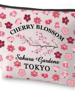 BLUPARK Japan Travel Cosmetic Bag Japanese Sakura Gift Cherry Blossom Sakura Gardens Tokyo Gift For Japan Lover (Cherry Blossom)