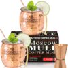Benicci Moscow Mule Copper Mugs – Set of 2, 100% Handcrafted – Food Safe Pure Solid Copper Mugs – 16 oz Gift Set with Premium Quality Cocktail Copper Straws, Straw Cleaning Brush and Jigger!