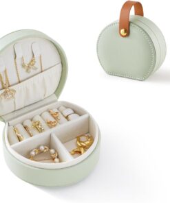 CASEGRACE Small Travel Jewelry Case, Portable Jewelry Organizer Box for Necklace Rings Earrings, Travel Essentials Jewelry Storage for Women Girls, Green