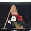 CTNUOBEE A Initial Makeup Bag Small Comestic Bag Gold Alphabet with Flower Letter Makeup Bag Portable Travel Stuff Bag Zipper Toiletry Pouch Personalized Gifts for Women(A)