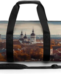 Duffel Bag for Men Women Gym Bag Tallinn Estonia Cityscape Travel Duffel Bag Waterproof Overnight Bag for Sports Workout