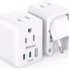 European Travel Plug Adapter, Foldable International Power Plug Adapter with 2 AC Outlets 3 USB Charging Ports(2 USB C), Type C Plug Adapter Travel Essentials, 1 Pack
