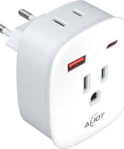 European Travel Plug Adapter, PD 20W USB-C International Power Plug, 2 Outlets & 2 USB Charger (1 USB C), AiJoy Type C Outlet Adaptor Charger for US to Italy France Germany, Travel Essentials
