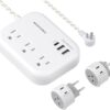 European Travel Plug Adapter, UK/US/EU Travel Power Strip with USB C and 2 USB Ports, 3 AC Outlets. International Universal Plug Adapter with 5ft Extension Cord, Compact for Travel, Cruise Ship