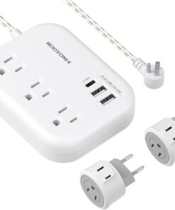 European Travel Plug Adapter, UK/US/EU Travel Power Strip with USB C and 2 USB Ports, 3 AC Outlets. International Universal Plug Adapter with 5ft Extension Cord, Compact for Travel, Cruise Ship