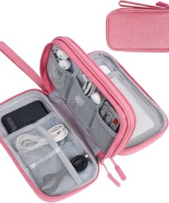 FYY Electronic Organizer, Travel Bag, Pouch, Carry Case Portable Waterproof Double Layers for Cable, Cord, Charger, Phone, Earphone Pink