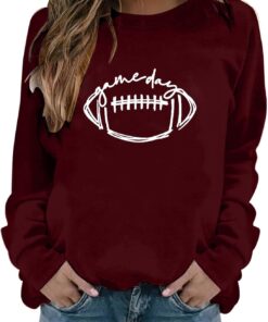 Football Game Day Sweatshirts for Women Fall Fashion 2024 Crew Neck Long Sleeve Mom Shirts Rugby Pullover Sweatshirt