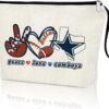 Gifts for Football Fans Merch Football Lovers Gifts Idea Peace Love Makeup Bag Canvas Cosmetic Bag Organizer Zipper Pouch