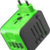 ISIX International Travel Adapter Universal Power Adapter Worldwide All in One 4 USB Perfect for European US, EU, UK, AUS,Asia 200+ Countries (Green)