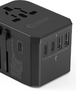 International Power Plug Adapter, Unidapt Universal Travel Adapter with 3 USB C and 2 USB A Ports, European Worldwide Wall Charger for EU UK AUS USA, Black