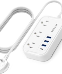 Ireland UK Travel Plug Adapter, Type G Power Converter with 3 Outlets 4 USB Charger, for USA to England Scotland Kenya Dubai London British Qatar Irish Hong Kong 2.6ft