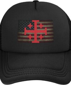 Jerusalem Catholic Cross Adult Mesh Baseball Cap Adjustable Sunshade Trucker Hat Classic Mesh Hats Black
