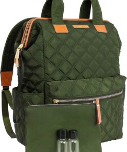 Joan & David Women’s Diamond Quilted Frame Work Travel Weekender Backpack with 15.6 Inch Laptop Sleeve (Huntergreen)