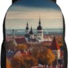 Laptop Backpack for Men Women Travel Backpack Tallinn Estonia Cityscape Rucksack Lightweight Canvas Daypack