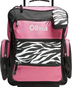 Lillian Vernon Personalized Rolling Luggage for Kids Hot Pink & Zebra Print Design, 5″ x 12″ x 16.75″H