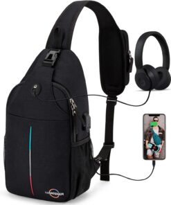 Lumesner Sling Bag Crossbody Backpack with USB Charging Port,Hiking Daypack Shoulder Bag Chest Bag for Hiking Walking Travel