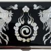 Mother of Pearl Business Card Case Credit Id Name Holder Travel Wallet Art Painting Design Metal Stainless Steel Engraved Slim Purse Pocket Cash Money Wallet (Phoenix)