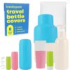 Multi-Size Silicone Bottle Covers for Travel – Leak-Proof Stretchable Sleeves & Safety Clip Locks, Silicone Covers for Travel Toiletries, Bottle Covers for Traveling Essentials