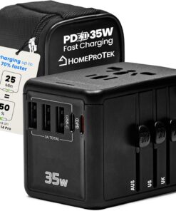 PD 35W Universal Travel Adapter Worldwide – 6in1 Powerful European Travel Plug Adapter with 3 USB-A, 35W PD Fast Charging Port USB C Wall Charger – All in One International Plug Adapter