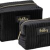 Personalized Makeup Bag, Black Velvet Custom Name Travel Makeup Bag for Women Teen Girls Birthday Gifts Mothers Day Gifts for Mom