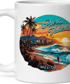 Puerto Vallarta Mexico Mug for Women Men Ceramic Mugs Tea Coffee Cup with Handle Cute White Mug Size – 11 oz Funny Novelty Nice Graphic Design Print Mug for Kitchen ID44994