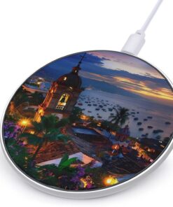 Sunset View Puerto Vallarta Mexico Our Lady of Guadalupe (2) Wireless Charging Pad Fast Phone Wireless Charger Portable 10W Charger Station for Travel Work