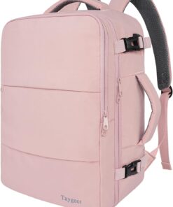 Taygeer Travel Backpack for Women, Carry On Backpack with USB Charging Port & Shoe Pouch, TSA 15.6inch Laptop Backpack Flight Approved, Nurse Bag Casual Daypack for Weekender Business Hiking, Pink