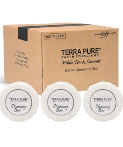 Terra Pure White Tea and Coconut Hotel Soap | Travel Size Toiletries Bulk Set for Airbnb Essentials | 0.6oz Bar Soap | 100 Pieces