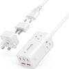 Travel Power Strip, Unidapt 5ft Extension Cord US to Europe, UK, Plug Adapter GAN 75W with 3 USB C PD and 2 QC USB Ports, 3 AC Outlets, Compact for International Travel, Home, Cruise, Office