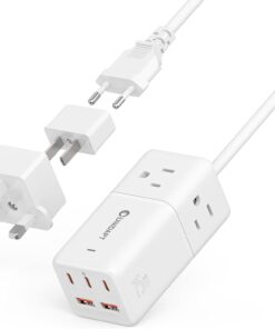 Travel Power Strip, Unidapt 5ft Extension Cord US to Europe, UK, Plug Adapter GAN 75W with 3 USB C PD and 2 QC USB Ports, 3 AC Outlets, Compact for International Travel, Home, Cruise, Office