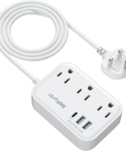 US to UK Ireland Plug Adapter, 3FT Extension Cord, Type G Plug Adapter with 3 Outlets and 3 USB(1 USB C), Travel Essentials for USA to Scotland British London England Irish Dubai