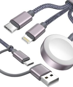 Upgraded 3 in 2 USB C Cable for Apple Watch Charger iPhone Charger USB C Multi Fast Charging Cable Compatible with iWatch Ultra/SE/9/8/7/6/5/4/3/2/1 & iPhone 15/14/13/12/11/Galaxy S23-4FT