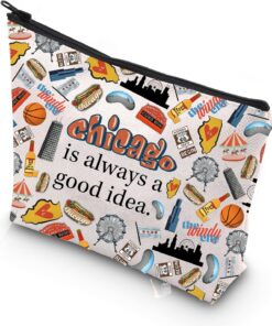 WCGXKO Chicago Trip Gift Chicago State Gift Chicago Travel Gift Moving to Chicago Gift Chicago Zipper Pouch Makeup Bag (Chicago Trip1)