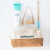 Wellnesse Essential Travel Oral Care Set – Compact Toothbrush Kit with Hydroxyapatite Toothpaste – Adult Toothbrush with Copper Tongue Scraper – Eco-Friendly Cork – Cotton Travel Pouch – Mint Flavor