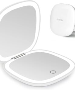 deweisn Compact Mirror, Lighted Travel Makeup Mirror with 1X/10X Magnifying Double Sided Dimmable Portable Pocket for Handbag and Pocket, USB Charging(White)