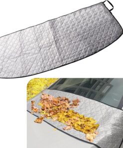 1 PC Car Front Windshield Trough Cover, 66.9″ x 17.7″ Foldable Dust Frost Wiper Cover, Elastic Band + Suction-type Quick Installation Four-season Universal Vehicle Essential Parts (Silver)