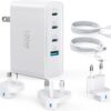 100W USB C Travel Charger, 4-Ports Foldable Travel Adapter Plug Converter with UK/EU/AU Plugs,Fast Charging for Macbook Pro/Air,for iPad Pro/iPhone 16/15 Pro Max, for 45w Samsung Galaxy, White