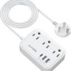 10FT Extension Cord with UK Plug Adapter, US to UK Plug Adapter with 3 Outlets 3 USB Charging Ports (USB-C), Type G Travel Adapter for USA to Scotland British London England Irish Dubai