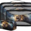 4 Set Packing Cubes for Suitcases, Travel Essentials for Carry on Luggage, Watercolor Lion Suitcase Organizers for Clothes Shoes Toiletries Travel Accessories in 4 Sizes – Savannah Lion