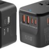 Travel Adapter 2 Pack, Worldwide All in One Universal Travel Adaptor AC Power Plug Adapter Wall Charger with USB-C and USB-A Fast Charging Ports for USA EU UK AUS