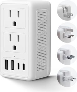 220V to 110V Converter, Voltage Converter US to Europe for Hair Dryer, International Universal Travel Adapter with 2 USB-A 2 USB-C Power Converter Plug for Europe EU/UK/AUS/US Type A C G I (2C2U)