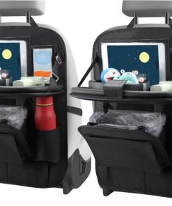 2Pack Automotive Seat Back Organizer with Collapsible Trash Can,Perfect Car Back Seat Organizer with Tray for Organization,Travel and Convenience-Must-Have Automotive Accessory