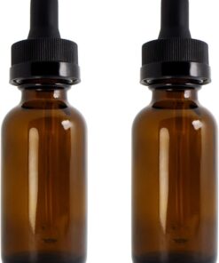 30ml Amber Glass Dropper Bottle, 1oz Boston Round Bottle with Glass Eye Dropper for Essential Oils Sample Cosmetic Perfume Traveling, Pack of 2